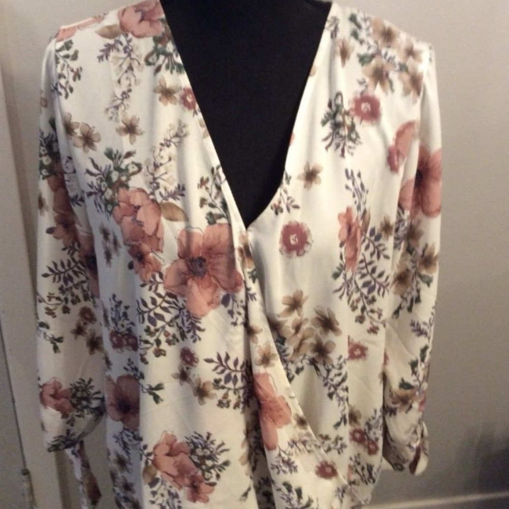 West Kei Floral Wrap Blouse - Cream and Pink